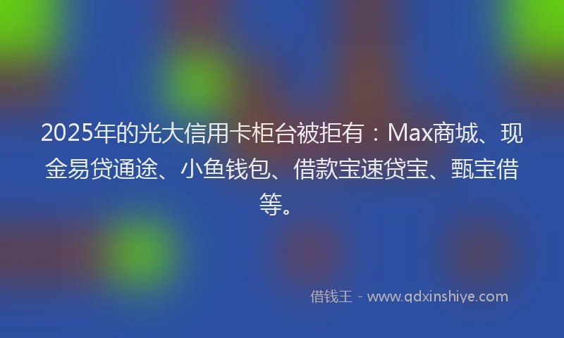 2025年的光大信用卡柜台被拒有：Max商城、现金易贷通途、小鱼钱包、借款宝速贷宝、甄宝借等。