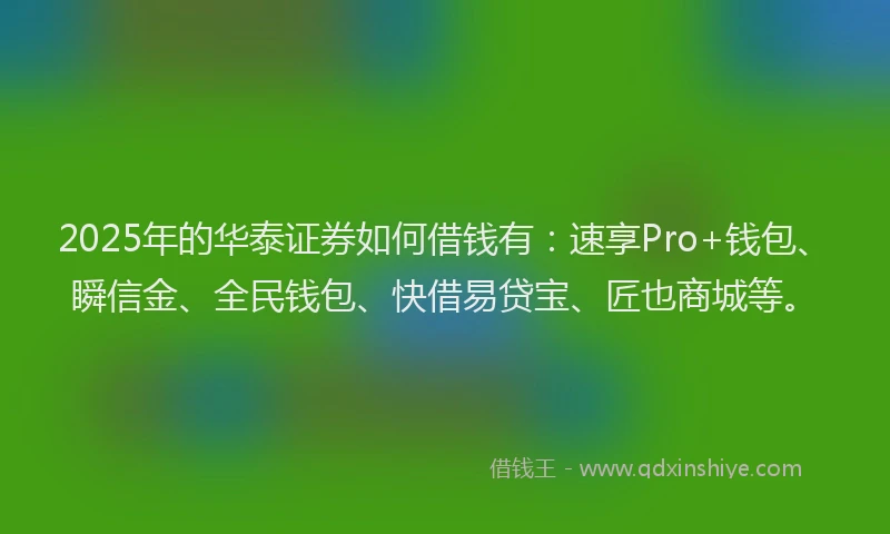 2025年的华泰证券如何借钱有：速享Pro+钱包、瞬信金、全民钱包、快借易贷宝、匠也商城等。