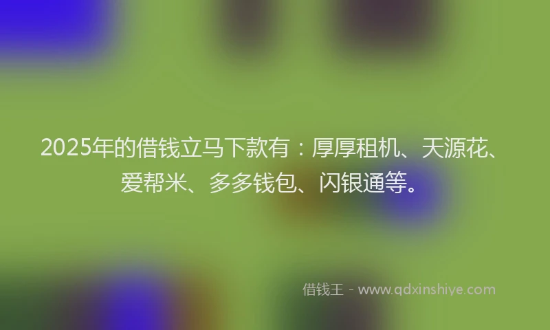 2025年的借钱立马下款有：厚厚租机、天源花、爱帮米、多多钱包、闪银通等。