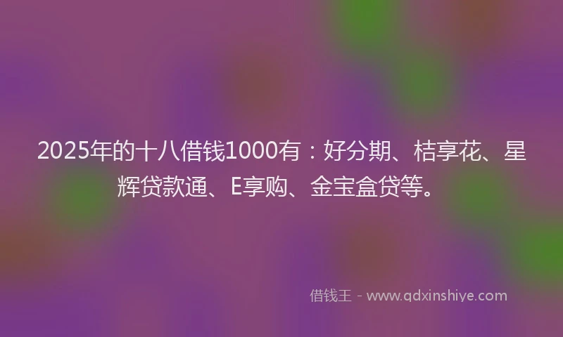 2025年的十八借钱1000有：好分期、桔享花、星辉贷款通、E享购、金宝盒贷等。