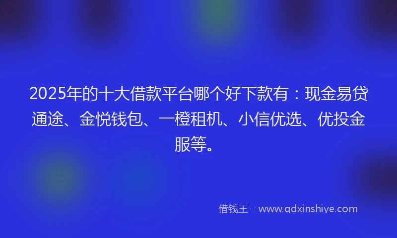 2025年的十大借款平台哪个好下款有：现金易贷通途、金悦钱包、一橙租机、小信优选、优投金服等。
