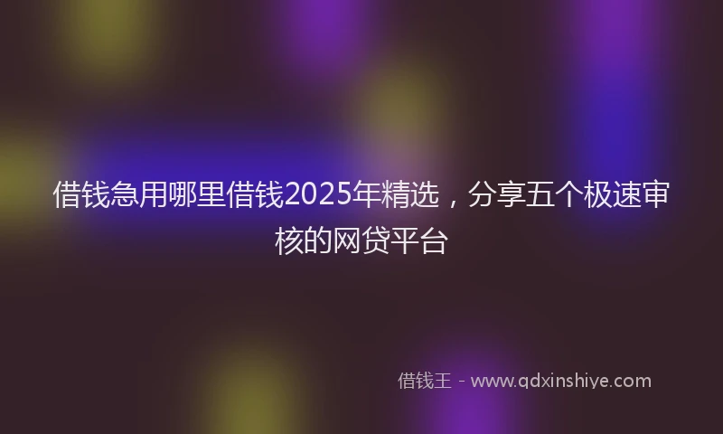 借钱急用哪里借钱2025年精选，分享五个极速审核的网贷平台