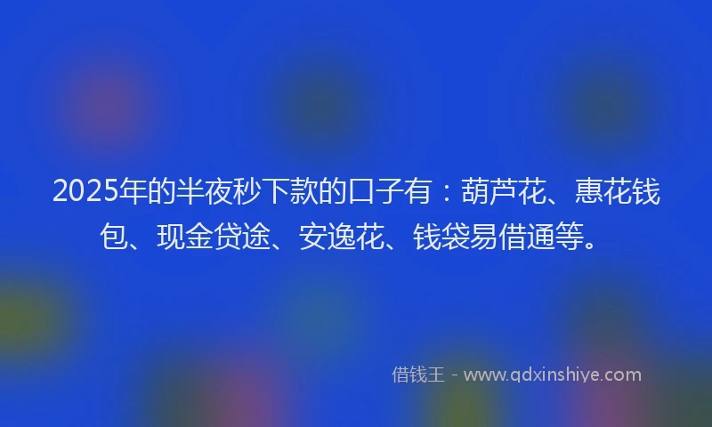 2025年的半夜秒下款的口子有：葫芦花、惠花钱包、现金贷途、安逸花、钱袋易借通等。