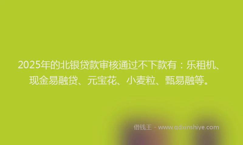 2025年的北银贷款审核通过不下款有：乐租机、现金易融贷、元宝花、小麦粒、甄易融等。