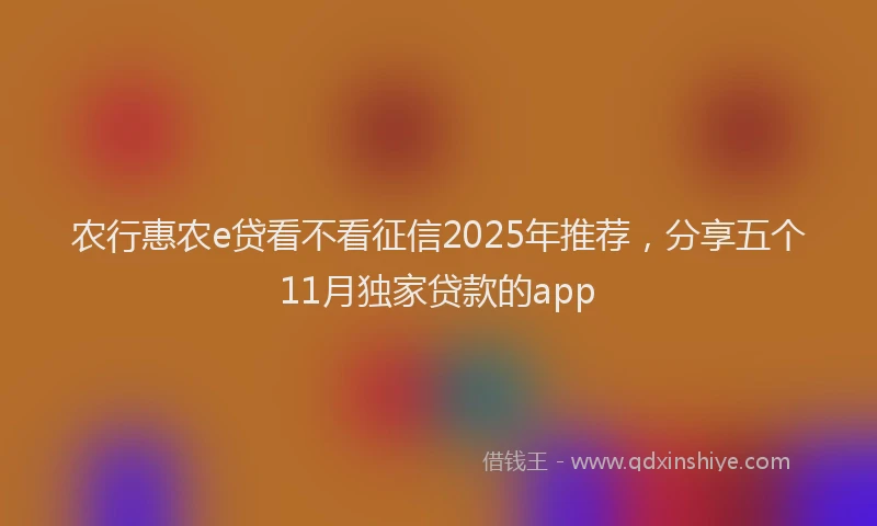 农行惠农e贷看不看征信2025年推荐，分享五个11月独家贷款的app