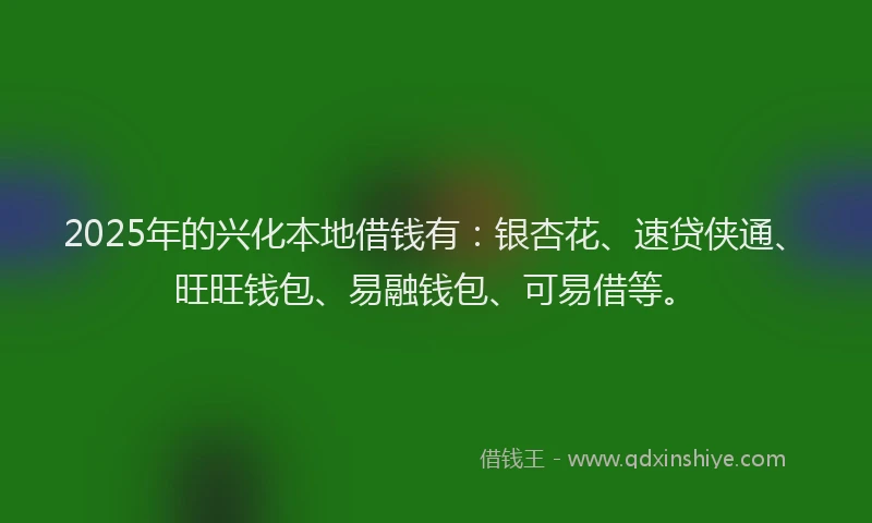 2025年的兴化本地借钱有：银杏花、速贷侠通、旺旺钱包、易融钱包、可易借等。