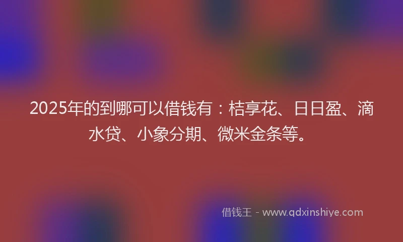 2025年的到哪可以借钱有：桔享花、日日盈、滴水贷、小象分期、微米金条等。