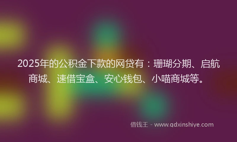 2025年的公积金下款的网贷有：珊瑚分期、启航商城、速借宝盒、安心钱包、小喵商城等。