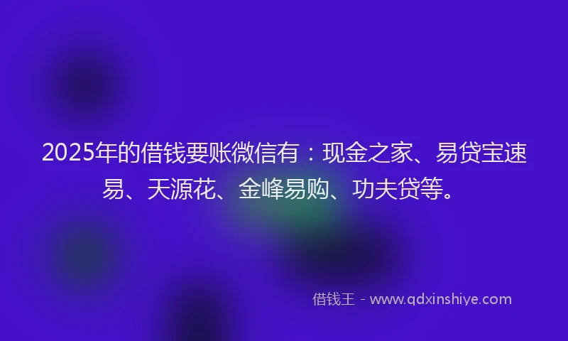 2025年的借钱要账微信有：现金之家、易贷宝速易、天源花、金峰易购、功夫贷等。