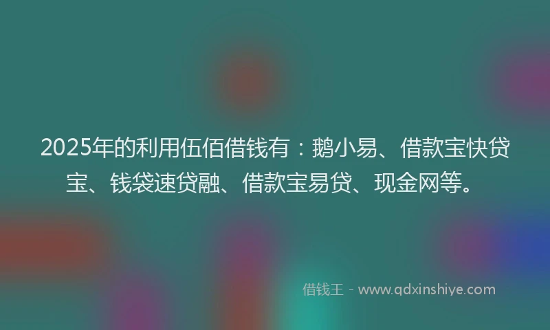 2025年的利用伍佰借钱有：鹅小易、借款宝快贷宝、钱袋速贷融、借款宝易贷、现金网等。