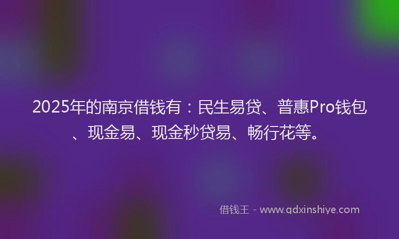 2025年的南京借钱有：民生易贷、普惠Pro钱包、现金易、现金秒贷易、畅行花等。
