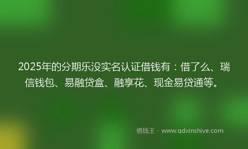 2025年的分期乐没实名认证借钱有：借了么、瑞信钱包、易融贷盒、融享花、现金易贷通等。