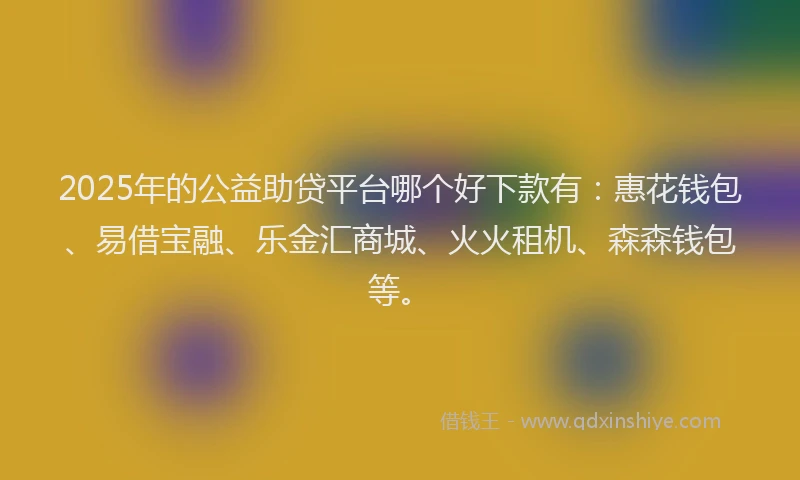 2025年的公益助贷平台哪个好下款有：惠花钱包、易借宝融、乐金汇商城、火火租机、森森钱包等。