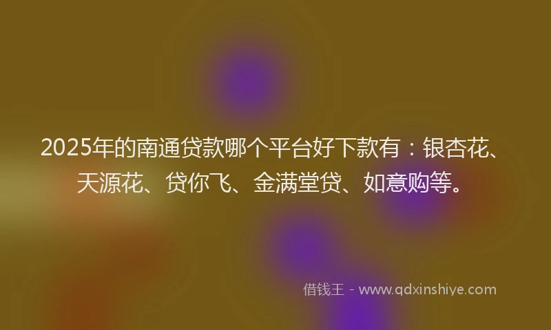 2025年的南通贷款哪个平台好下款有：银杏花、天源花、贷你飞、金满堂贷、如意购等。