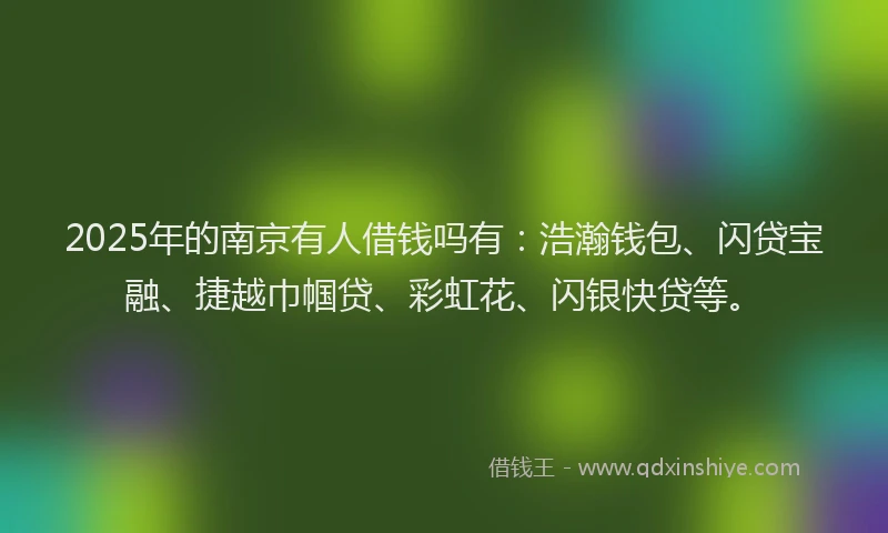 2025年的南京有人借钱吗有：浩瀚钱包、闪贷宝融、捷越巾帼贷、彩虹花、闪银快贷等。