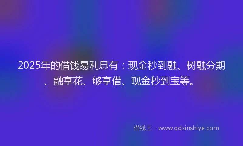 2025年的借钱易利息有：现金秒到融、树融分期、融享花、够享借、现金秒到宝等。