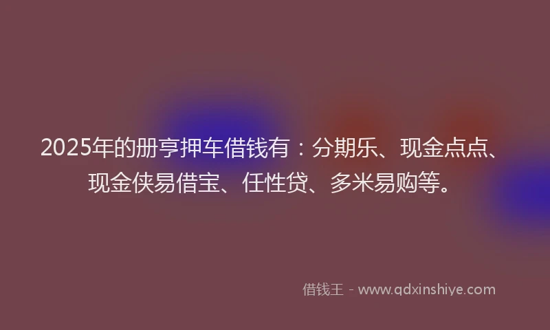 2025年的册亨押车借钱有：分期乐、现金点点、现金侠易借宝、任性贷、多米易购等。