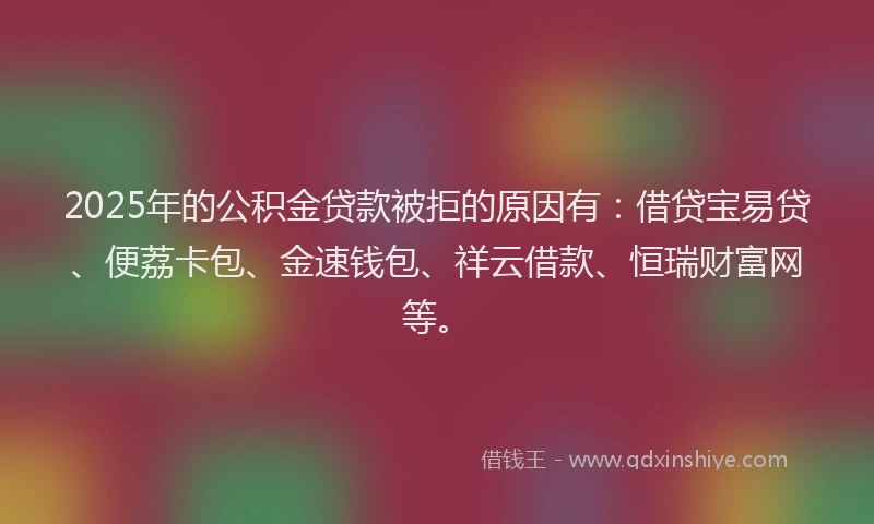 2025年的公积金贷款被拒的原因有：借贷宝易贷、便荔卡包、金速钱包、祥云借款、恒瑞财富网等。