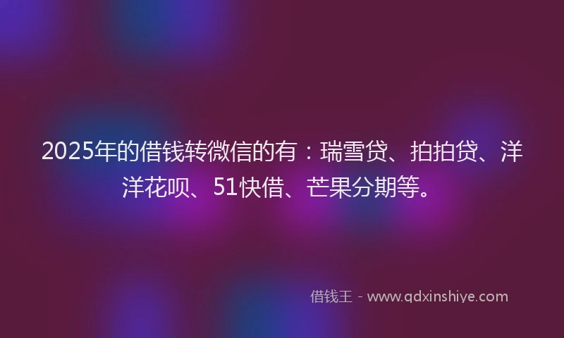 2025年的借钱转微信的有：瑞雪贷、拍拍贷、洋洋花呗、51快借、芒果分期等。