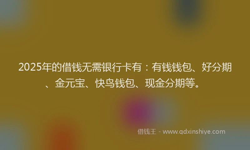 2025年的借钱无需银行卡有：有钱钱包、好分期、金元宝、快鸟钱包、现金分期等。