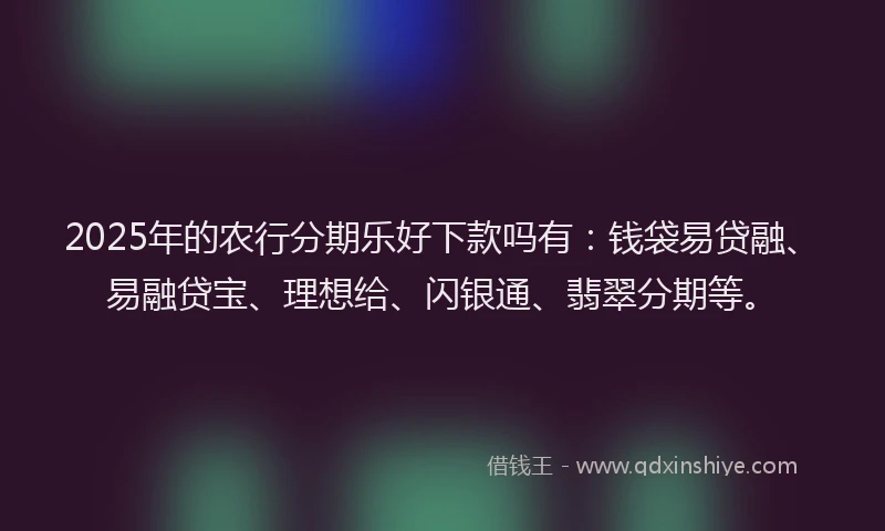 2025年的农行分期乐好下款吗有：钱袋易贷融、易融贷宝、理想给、闪银通、翡翠分期等。