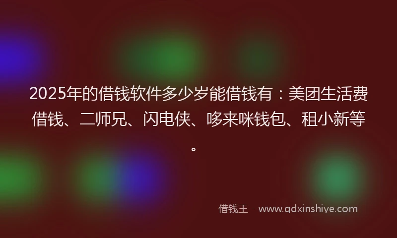 2025年的借钱软件多少岁能借钱有：美团生活费借钱、二师兄、闪电侠、哆来咪钱包、租小新等。