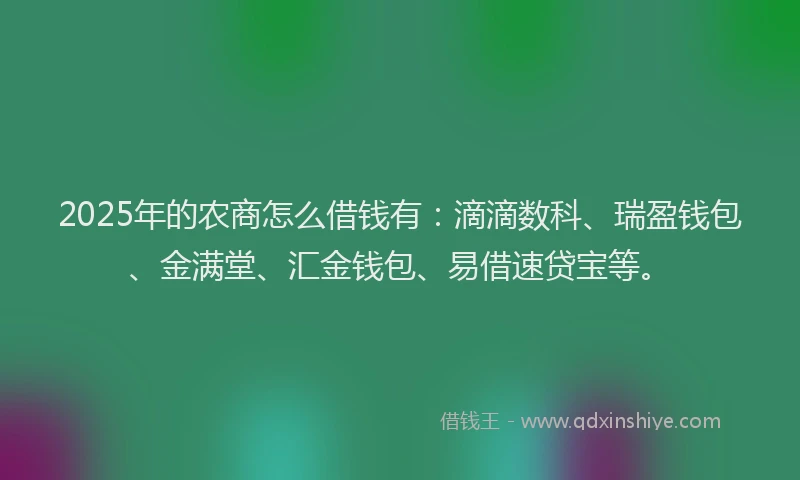 2025年的农商怎么借钱有：滴滴数科、瑞盈钱包、金满堂、汇金钱包、易借速贷宝等。