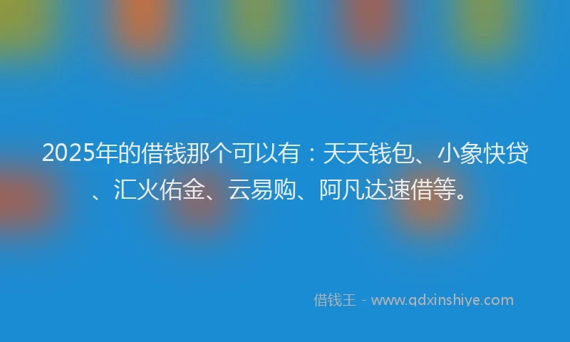 2025年的借钱那个可以有：天天钱包、小象快贷、汇火佑金、云易购、阿凡达速借等。