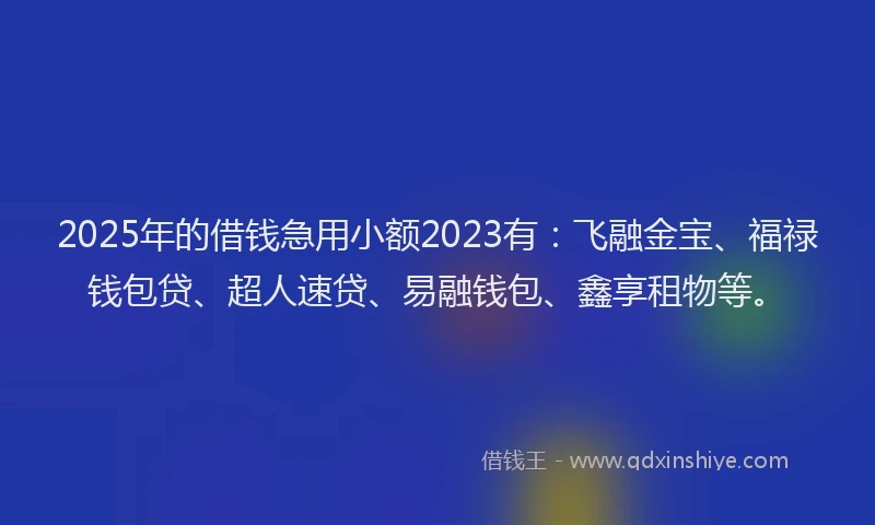 2025年的借钱急用小额2023有：飞融金宝、福禄钱包贷、超人速贷、易融钱包、鑫享租物等。