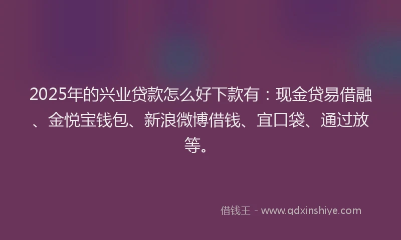 2025年的兴业贷款怎么好下款有：现金贷易借融、金悦宝钱包、新浪微博借钱、宜口袋、通过放等。