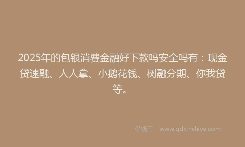 2025年的包银消费金融好下款吗安全吗有：现金贷速融、人人拿、小鹅花钱、树融分期、你我贷等。