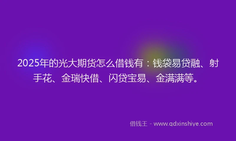 2025年的光大期货怎么借钱有：钱袋易贷融、射手花、金瑞快借、闪贷宝易、金满满等。