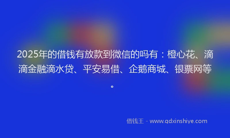2025年的借钱有放款到微信的吗有：橙心花、滴滴金融滴水贷、平安易借、企鹅商城、银票网等。