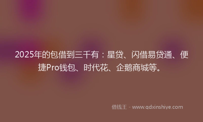 2025年的包借到三千有：星贷、闪借易贷通、便捷Pro钱包、时代花、企鹅商城等。