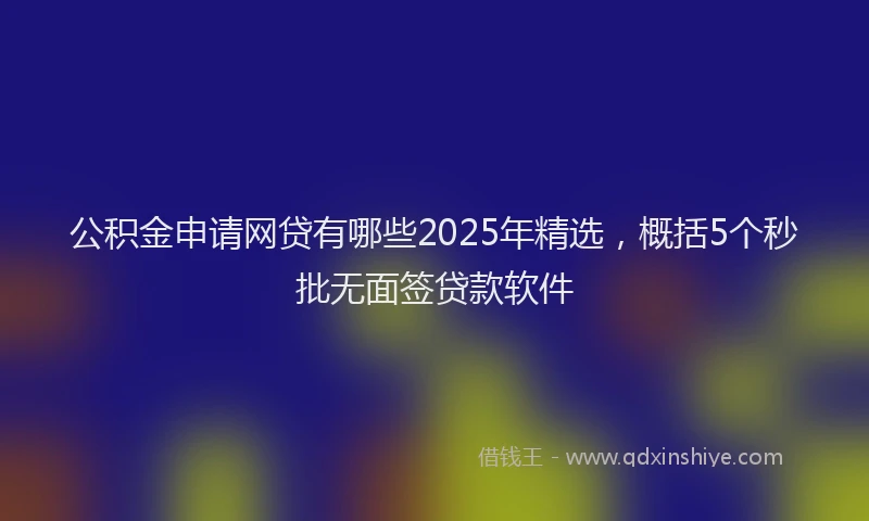 公积金申请网贷有哪些2025年精选，概括5个秒批无面签贷款软件