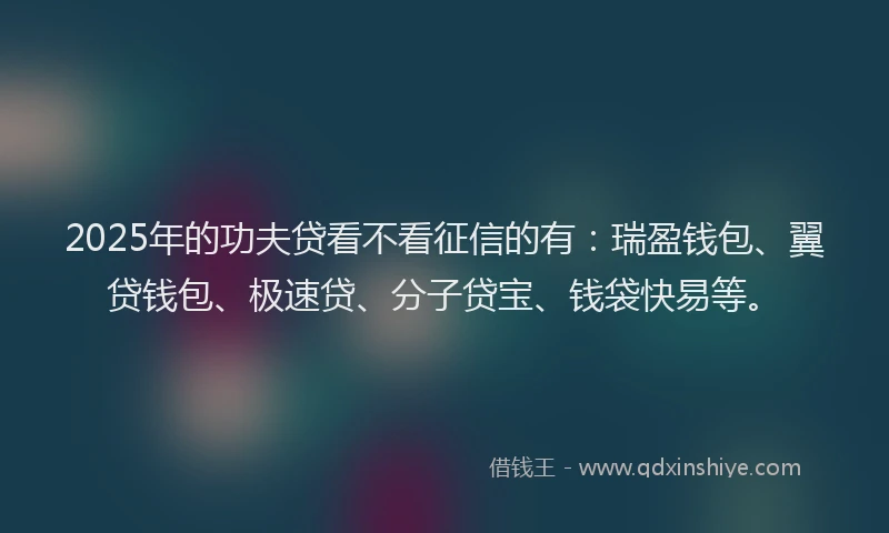 2025年的功夫贷看不看征信的有：瑞盈钱包、翼贷钱包、极速贷、分子贷宝、钱袋快易等。