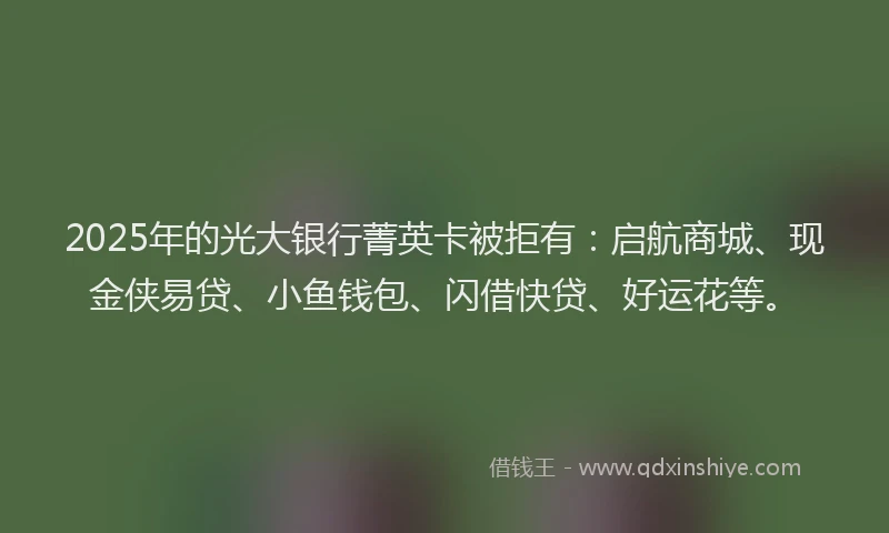 2025年的光大银行菁英卡被拒有：启航商城、现金侠易贷、小鱼钱包、闪借快贷、好运花等。