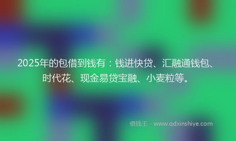 2025年的包借到钱有：钱进快贷、汇融通钱包、时代花、现金易贷宝融、小麦粒等。