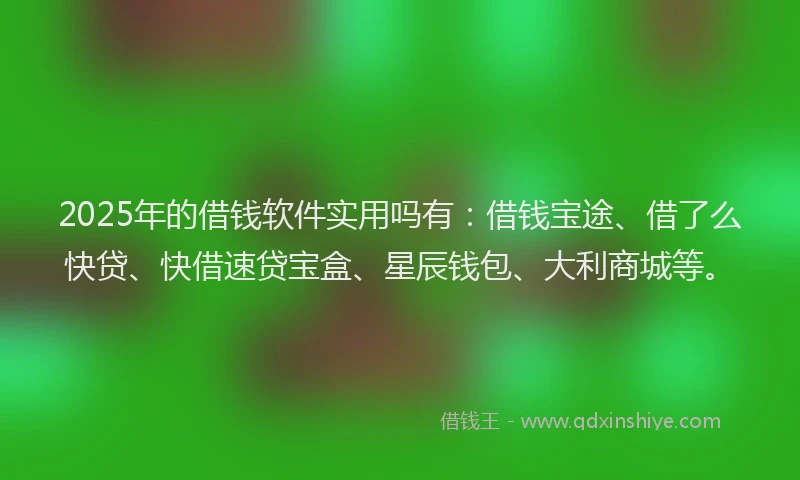 2025年的借钱软件实用吗有：借钱宝途、借了么快贷、快借速贷宝盒、星辰钱包、大利商城等。