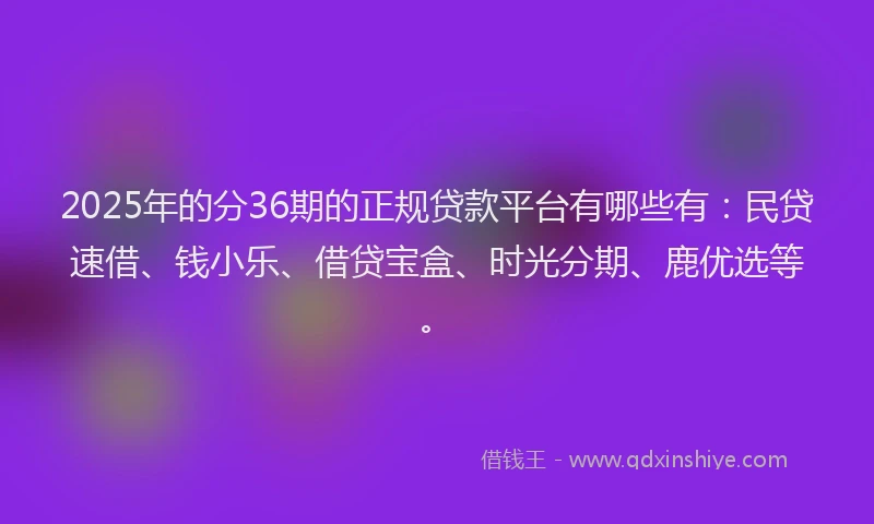 2025年的分36期的正规贷款平台有哪些有：民贷速借、钱小乐、借贷宝盒、时光分期、鹿优选等。