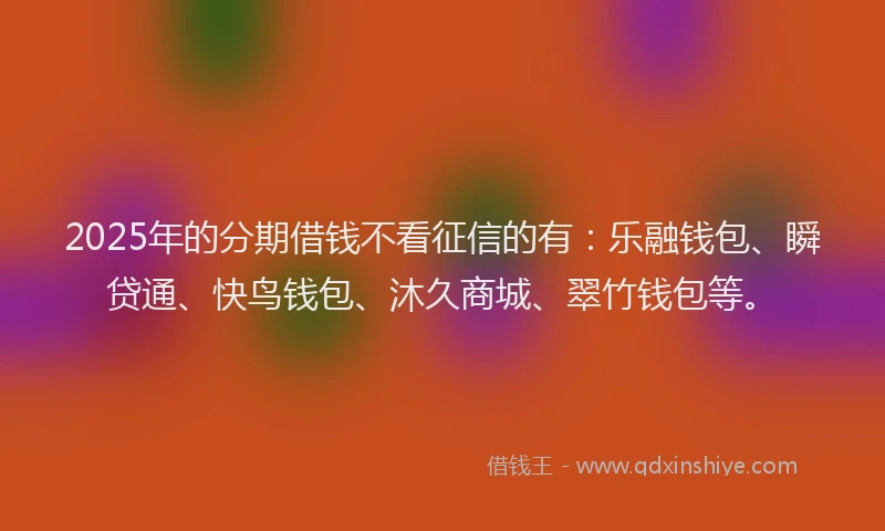 2025年的分期借钱不看征信的有：乐融钱包、瞬贷通、快鸟钱包、沐久商城、翠竹钱包等。