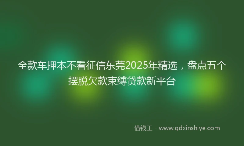 全款车押本不看征信东莞2025年精选，盘点五个摆脱欠款束缚贷款新平台