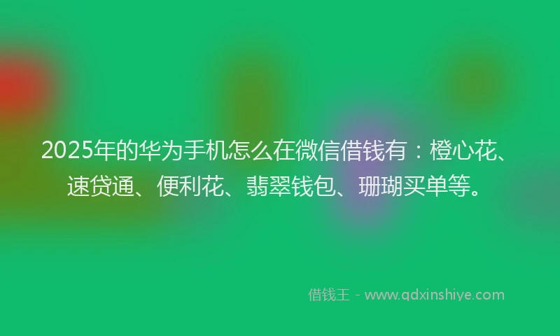 2025年的华为手机怎么在微信借钱有：橙心花、速贷通、便利花、翡翠钱包、珊瑚买单等。