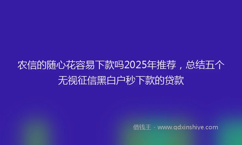农信的随心花容易下款吗2025年推荐，总结五个无视征信黑白户秒下款的贷款