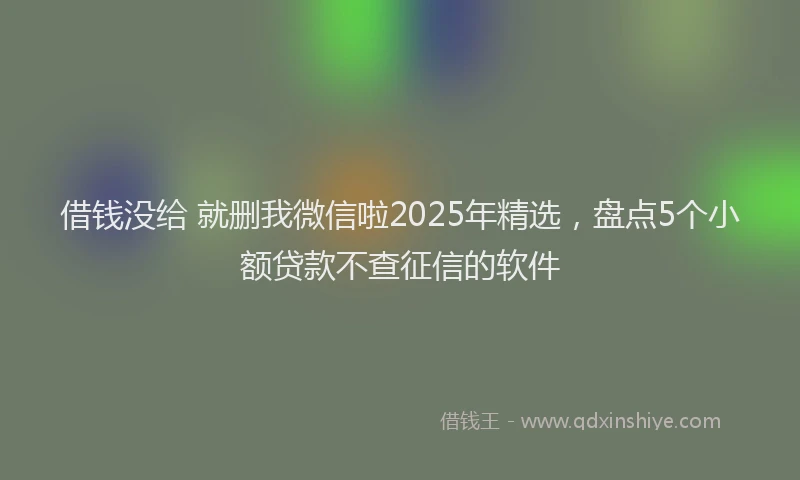 借钱没给 就删我微信啦2025年精选，盘点5个小额贷款不查征信的软件