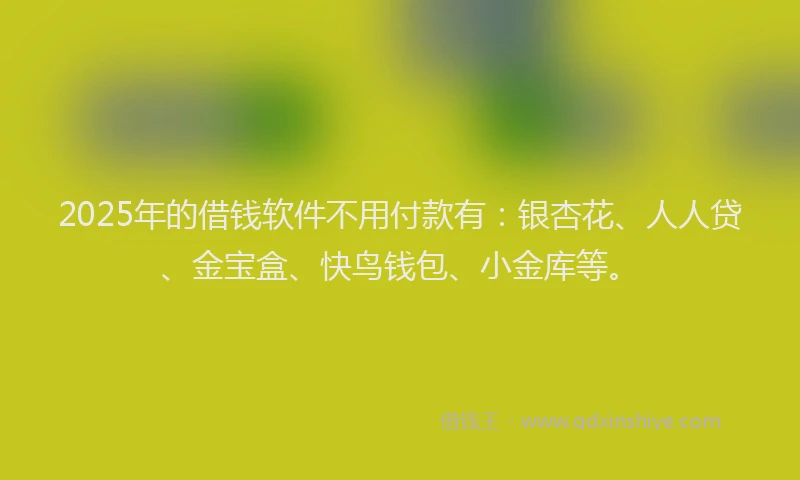 2025年的借钱软件不用付款有：银杏花、人人贷、金宝盒、快鸟钱包、小金库等。