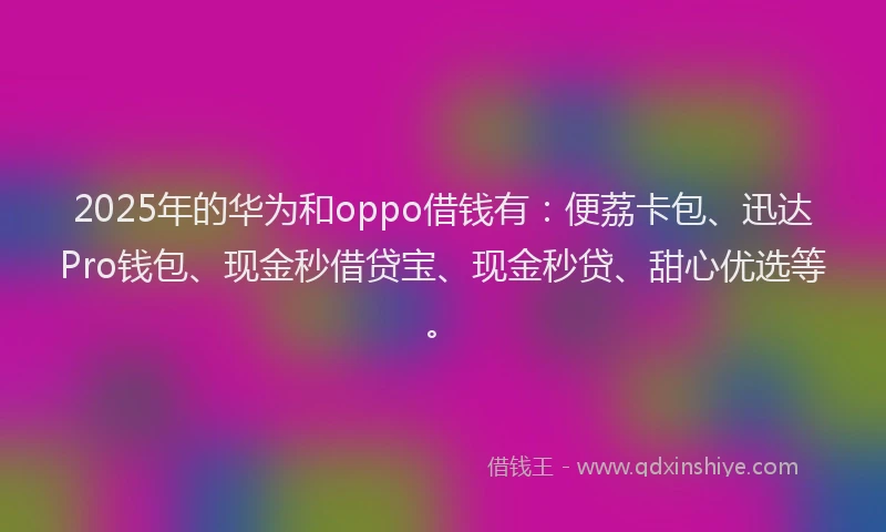 2025年的华为和oppo借钱有：便荔卡包、迅达Pro钱包、现金秒借贷宝、现金秒贷、甜心优选等。
