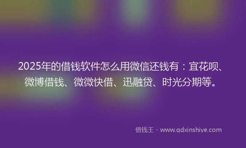 2025年的借钱软件怎么用微信还钱有：宜花呗、微博借钱、微微快借、迅融贷、时光分期等。