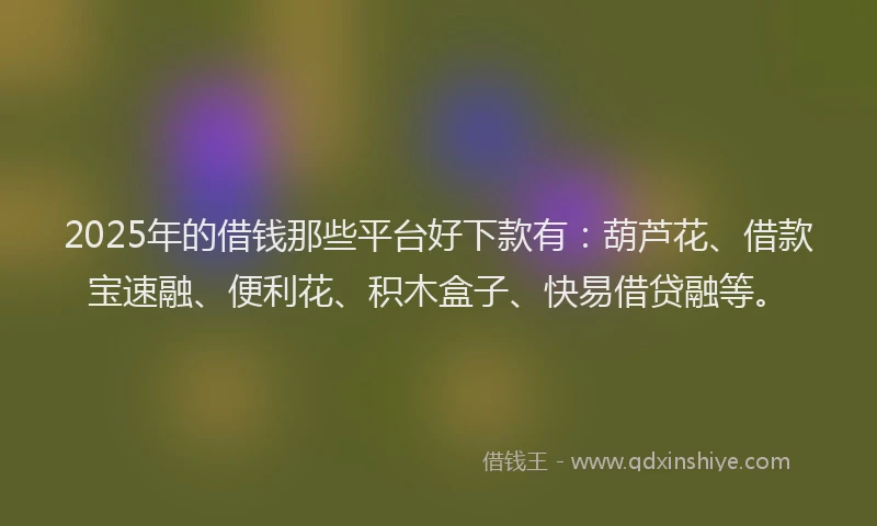 2025年的借钱那些平台好下款有：葫芦花、借款宝速融、便利花、积木盒子、快易借贷融等。