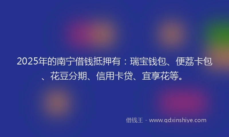 2025年的南宁借钱抵押有：瑞宝钱包、便荔卡包、花豆分期、信用卡贷、宜享花等。